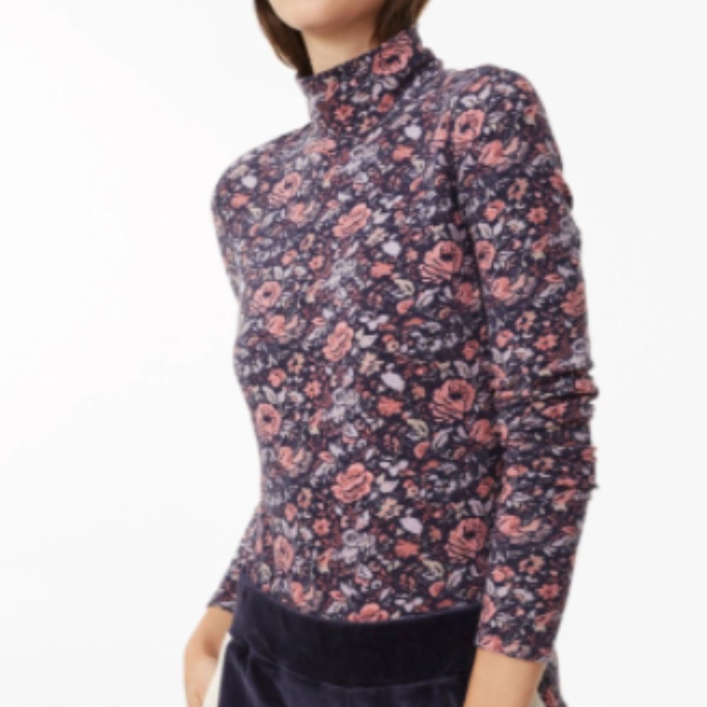 Rebecca Taylor La Vie Toile Fleur Navy Turtleneck